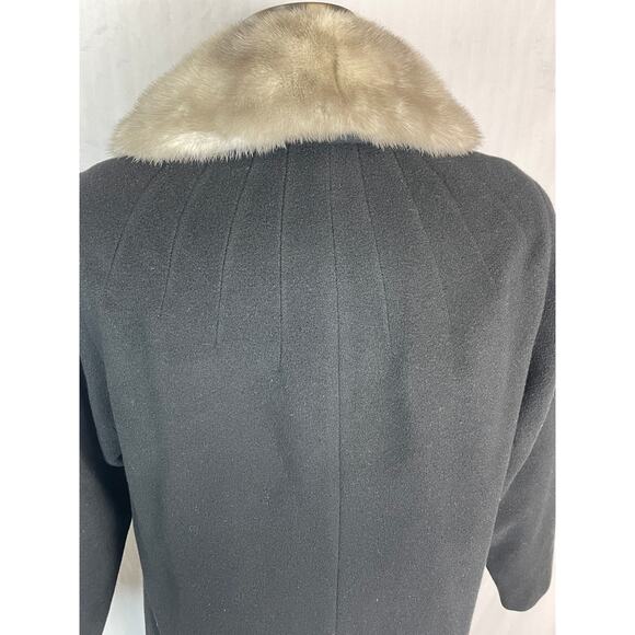 Vintage 1950s Black Cashmere Wool Coat Silver Gray Mink Fur Collar Rare Small/M - Picture 4 of 10